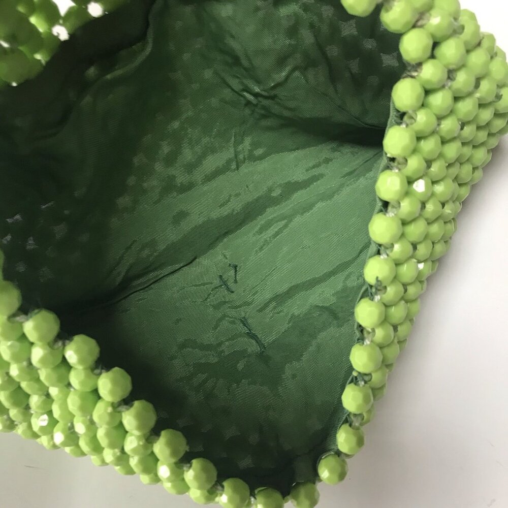 Vintage Plastic Beaded Purse Mod Clutch Bag Lime Green Wallet 60s 70s Rave Disco - Picture 5 of 9